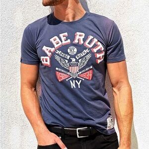 Roots of Fight Babe Ruth 1920-1934 Navy Graphic Tee T-Shirt Mens Small